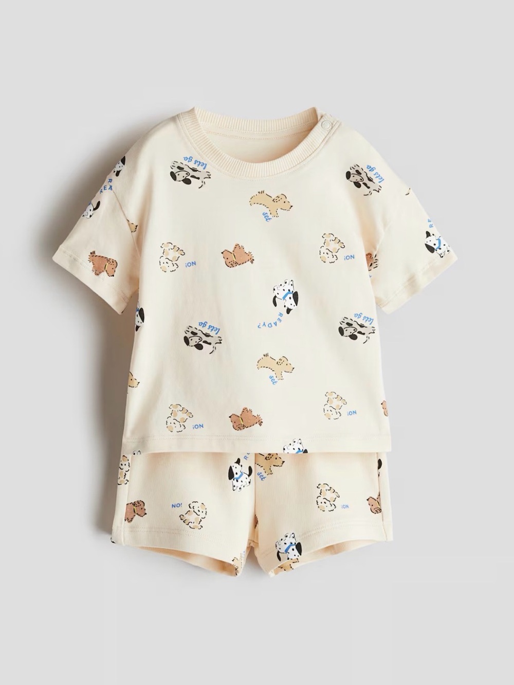 H&M baby boy Cream Short-Sleeve Dog puppy Print Set with Blue & Brown Accents